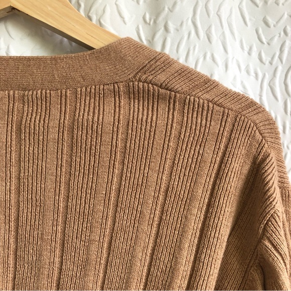 Aritzia Wilfred Tan Plunge Front Cardigan Cropped V-neck Merino Wool Sweater - Picture 8 of 12